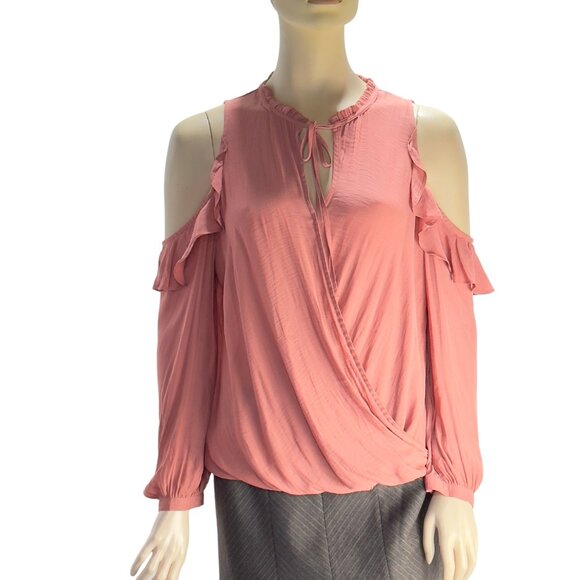 MAEVE Anthropologie Womens Top Mauve Ruffle Shoulder L Sleeve Surplice Size MP - Picture 5 of 12